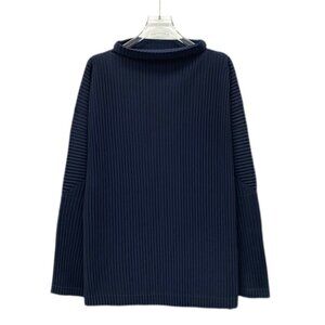 Homme Plissé Issey Miyake Navy Pleated High-Neck Long Sleeve Knit Sweater